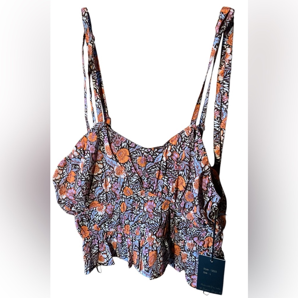 Jopra Crop Tank Top Womens Large Spaghetti Strap Floral Doll